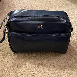 American Tourister Vintage Blue Leather Luggage Carry On Bag